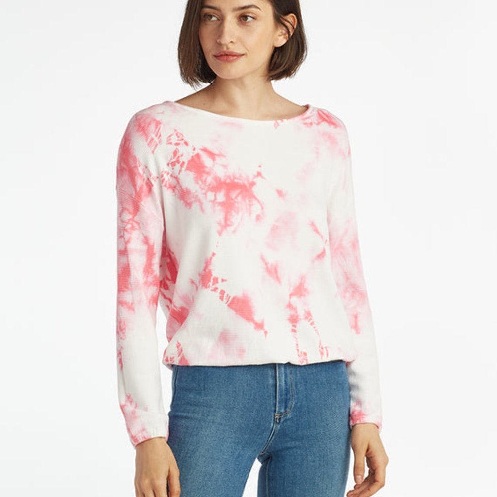 NWT Red Haute Pink Bloom Tie Dye Ribbed Long Sleeve Top Size S
